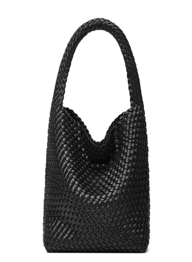 Sumrains Woven Bags for Women Tote Purse: Vegan Leather Shoulder Handbags - Medium Beach Tote Bags - Handwoven Satchel Underarm Purse for Holidays (Black Color) - Image 1