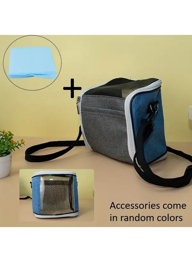 ببغاء صغير حقيبة حمل محمولة للطيور الأليفة قماش متين شفاف أزرق غامق زهري سحاب مقبض تدريب خارجي سفر - Image 1