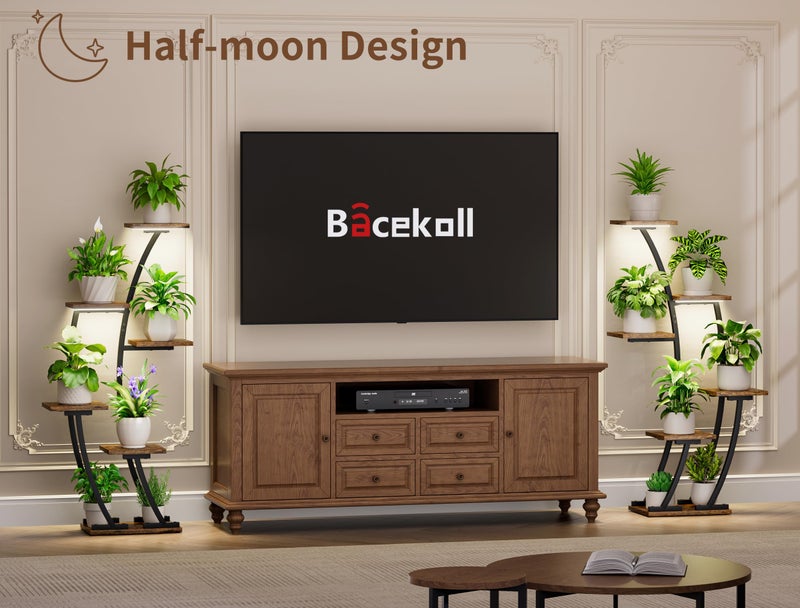 BACEKOLL Plant Stand Indoor with Grow Lights, Plant Shelf Indoor 2 Pack, Corner Plant Stands for Indoor Plants, 6 Tiered Plant Flower Display Shelf, Half-Moon Plant Rack for Home, Living Room, Black - Image 4