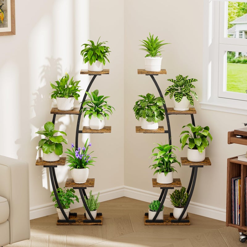BACEKOLL Plant Stand Indoor with Grow Lights, Plant Shelf Indoor 2 Pack, Corner Plant Stands for Indoor Plants, 6 Tiered Plant Flower Display Shelf, Half-Moon Plant Rack for Home, Living Room, Black - Image 5