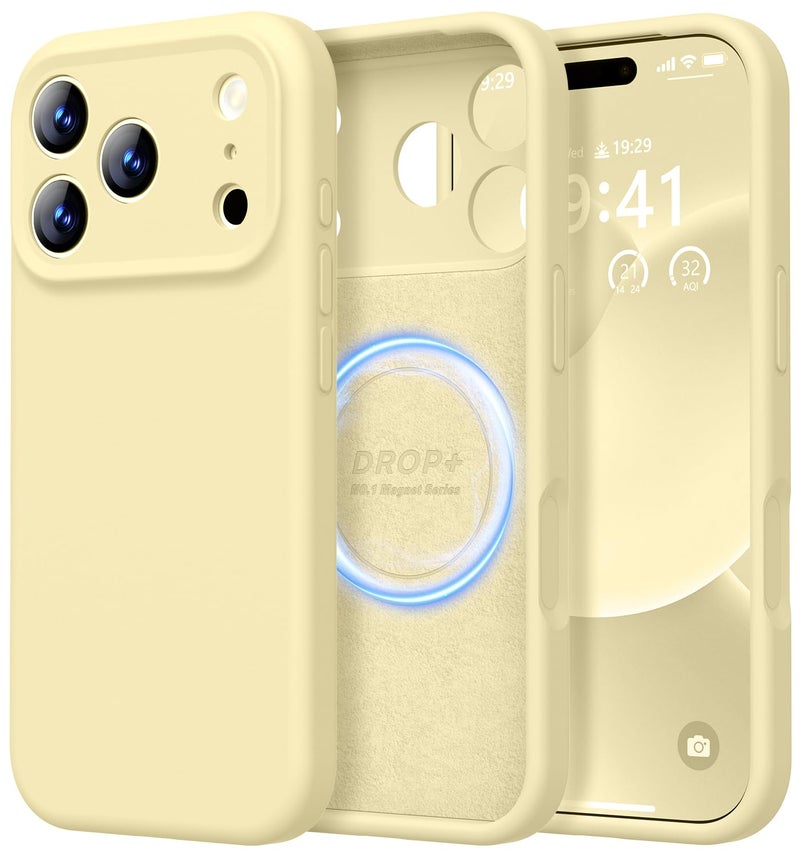 LOVE 3000 Designed for iPhone 17 Pro Case, Premium Silicone [Compatible with Magsafe][Soft Anti-Scratch Microfiber Lining] Shockproof Protective Phone Case for Men Women 6.3", Creamy Yellow - Image 1