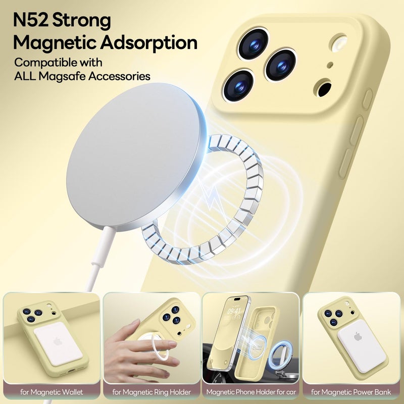 LOVE 3000 Designed for iPhone 17 Pro Case, Premium Silicone [Compatible with Magsafe][Soft Anti-Scratch Microfiber Lining] Shockproof Protective Phone Case for Men Women 6.3", Creamy Yellow - Image 2