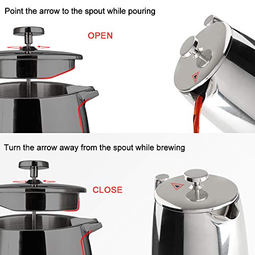 Secura French Press Coffee Maker, 50-Ounce, 304 Stainless Steel Insulated Coffee Press with Extra Screen - Image 3