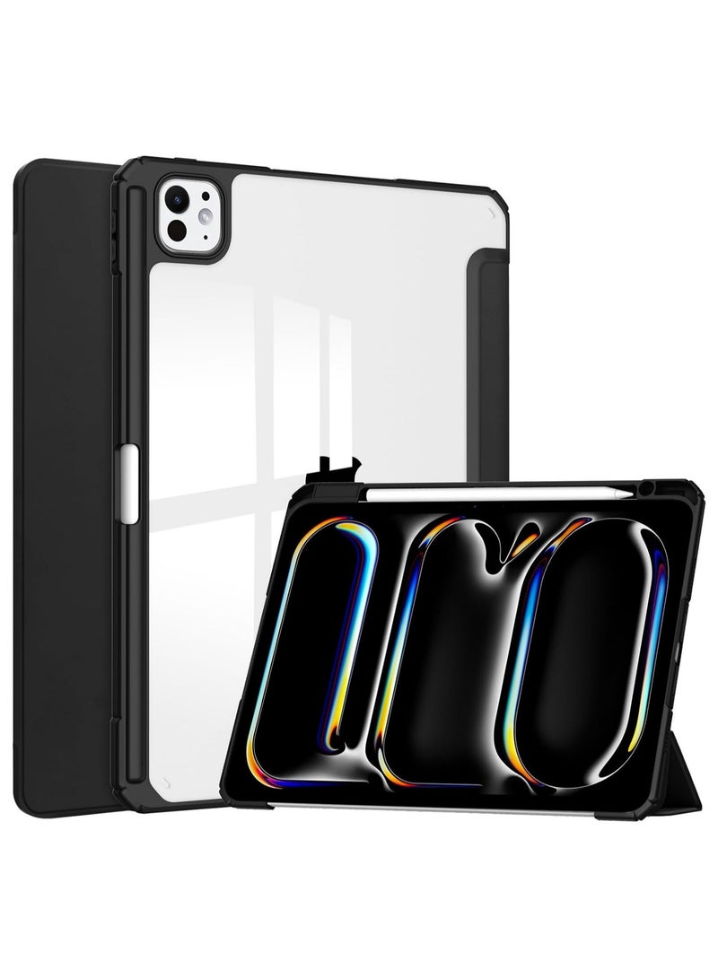 DUSALA Case for iPad Pro 13 (2024, M4, 7th Generation), Smart Slim Folio Stand Auto Sleep/Wake Cover, with Pencil Slot, Clear Transparent Back Shell for iPad Pro 13 Inch (Black) - Image 1