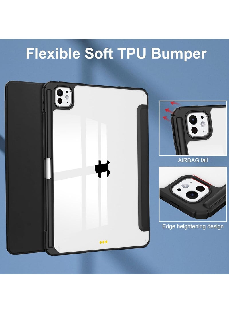 DUSALA Case for iPad Pro 13 (2024, M4, 7th Generation), Smart Slim Folio Stand Auto Sleep/Wake Cover, with Pencil Slot, Clear Transparent Back Shell for iPad Pro 13 Inch (Black) - Image 2