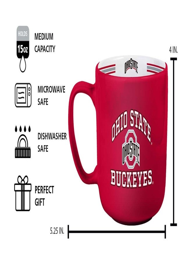 Logo Brands NCAA Ohio State Buckeyes 15oz Stripe Mug - Team Logo, Inside Print, Standard Handle, Microwave & Dishwasher Safe - Image 4