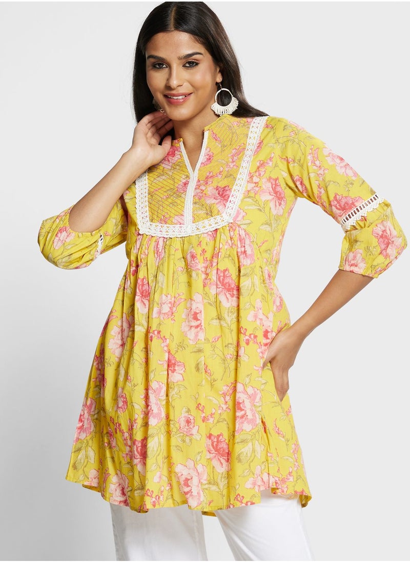 Biba - Floral Print Tiered Kurti - Image 1