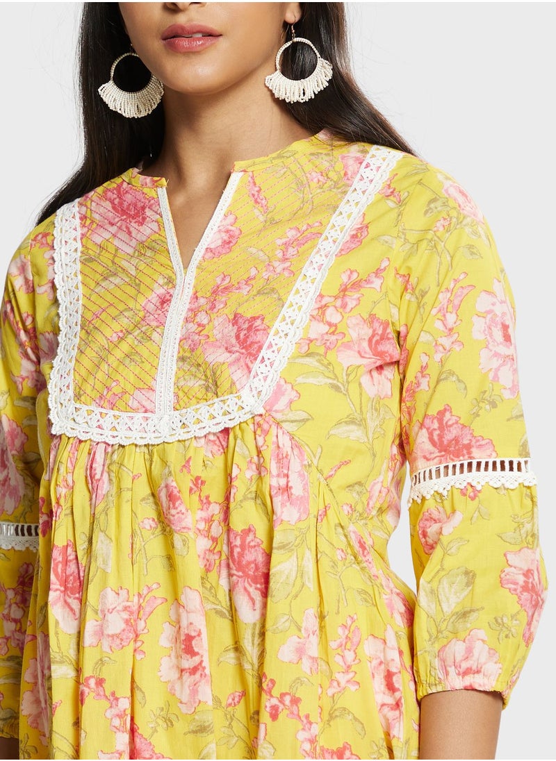 Biba - Floral Print Tiered Kurti - Image 1