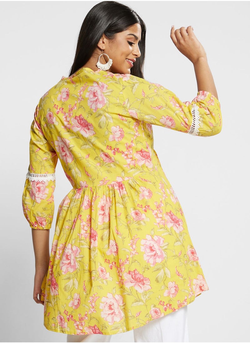 Biba - Floral Print Tiered Kurti - Image 1