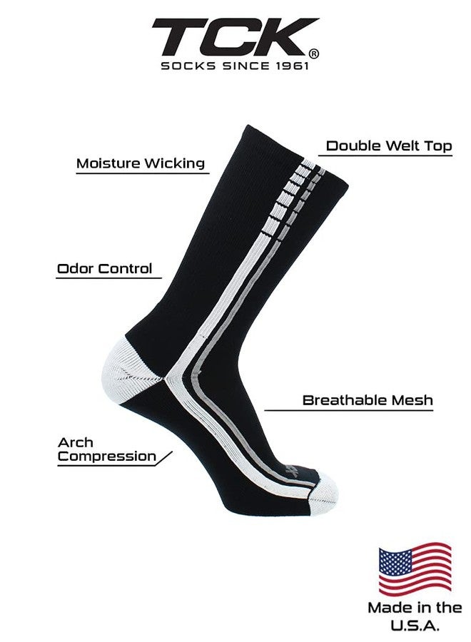 TCK Basketball Socks Elite Turbo Crew (Black/White/Grey, Large) - Image 3