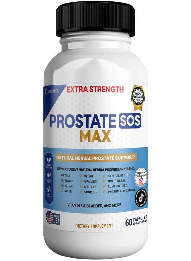 GREENVIFY Prostate SOS Max Supplement, 60 Capsules, Natural Herbal Complex with Saw Palmetto, Vitamin E, B6, 30-Day Supply - Image 1