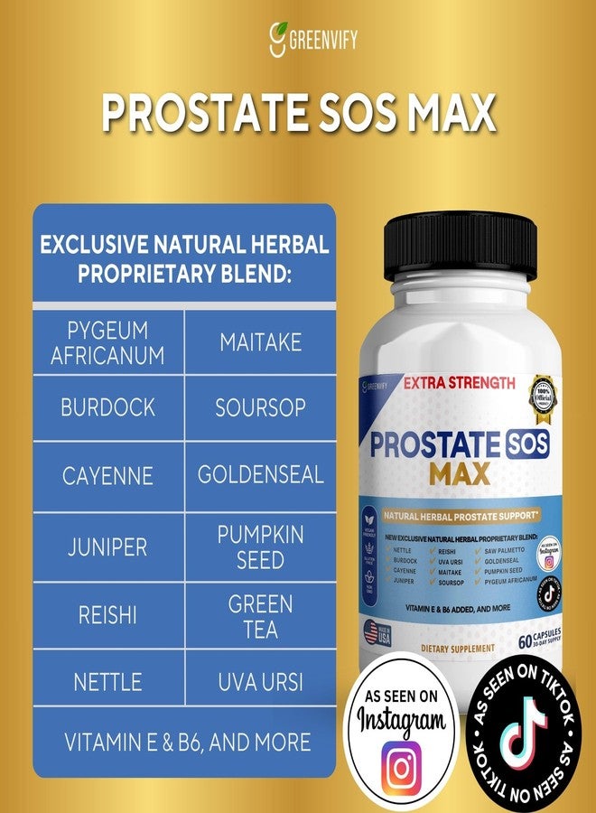 GREENVIFY Prostate SOS Max Supplement, 60 Capsules, Natural Herbal Complex with Saw Palmetto, Vitamin E, B6, 30-Day Supply - Image 3