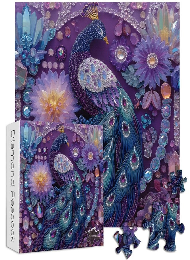 PICKFORU Peacock Puzzles for Adults 1000 Pieces, Purple Diamond Bird Jigsaw Puzzles Flower, Hard Unique Animal Feather Puzzle - Image 2