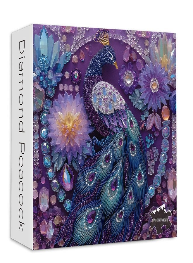 PICKFORU Peacock Puzzles for Adults 1000 Pieces, Purple Diamond Bird Jigsaw Puzzles Flower, Hard Unique Animal Feather Puzzle - Image 1