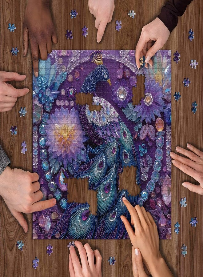 PICKFORU Peacock Puzzles for Adults 1000 Pieces, Purple Diamond Bird Jigsaw Puzzles Flower, Hard Unique Animal Feather Puzzle - Image 4