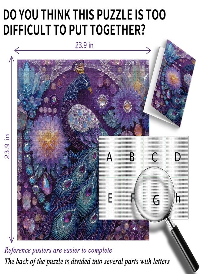 PICKFORU Peacock Puzzles for Adults 1000 Pieces, Purple Diamond Bird Jigsaw Puzzles Flower, Hard Unique Animal Feather Puzzle - Image 3
