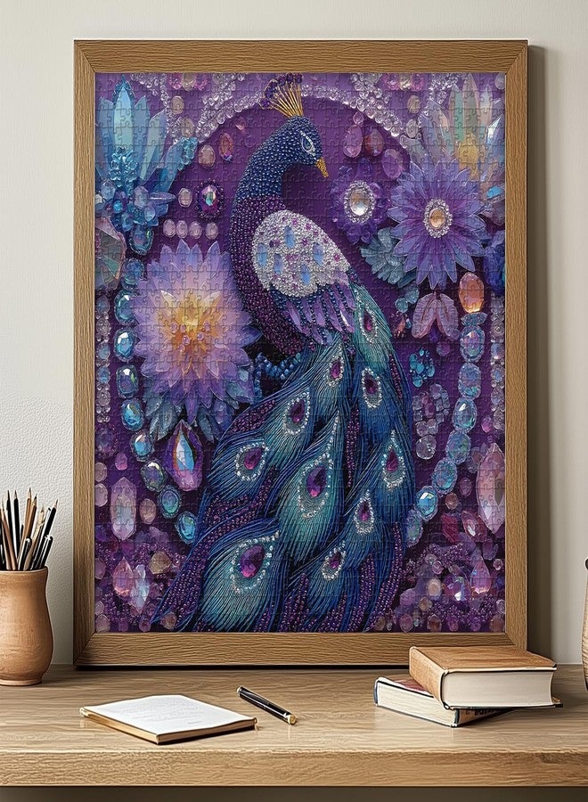 PICKFORU Peacock Puzzles for Adults 1000 Pieces, Purple Diamond Bird Jigsaw Puzzles Flower, Hard Unique Animal Feather Puzzle - Image 5