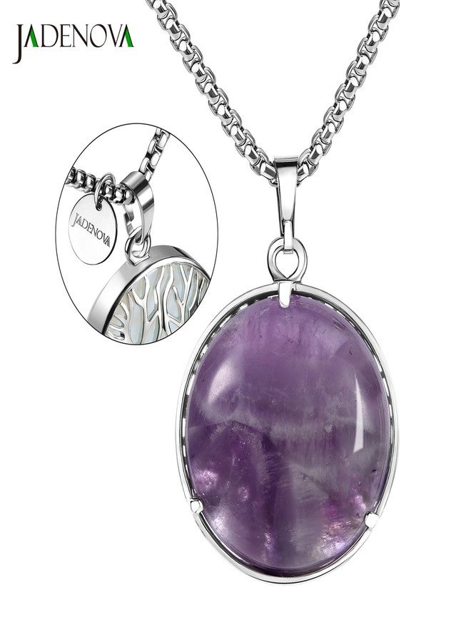 JADENOVA Family Tree Necklace Tree of Life Natural Amethyst Gemstone Crystal Pendant Necklace 24 Inches Stainless Steel Chain - Image 3