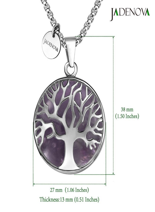 JADENOVA Family Tree Necklace Tree of Life Natural Amethyst Gemstone Crystal Pendant Necklace 24 Inches Stainless Steel Chain - Image 4