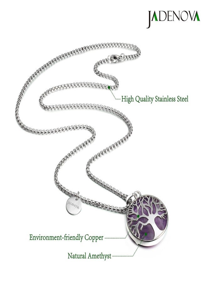 JADENOVA Family Tree Necklace Tree of Life Natural Amethyst Gemstone Crystal Pendant Necklace 24 Inches Stainless Steel Chain - Image 2