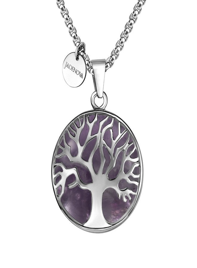 JADENOVA Family Tree Necklace Tree of Life Natural Amethyst Gemstone Crystal Pendant Necklace 24 Inches Stainless Steel Chain - Image 1