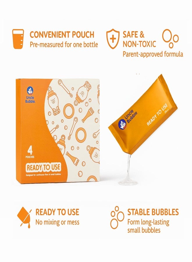 Uncle Bubble Ready-to-Use Bubble Solution Refill, Ready-to-Use Bubble Solution Refill, 4 Pouches (0.85 floz/25 ml Each; Total 3.4 floz) | Best for Handheld Wands & Kids’ Blowers - Image 4