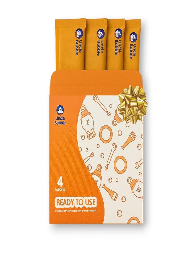 Uncle Bubble Ready-to-Use Bubble Solution Refill, Ready-to-Use Bubble Solution Refill, 4 Pouches (0.85 floz/25 ml Each; Total 3.4 floz) | Best for Handheld Wands & Kids’ Blowers - Image 1