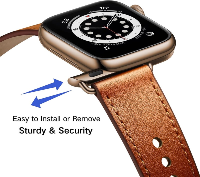سوار OUHENG المتوافق مع Apple Watch مقاس 45مم 44مم 42مم 41مم 40مم 38مم، سوار بديل من الجلد الطبيعي لساعة iWatch SE والسلسلة 7 6 5 4 3 2 1 - Image 2