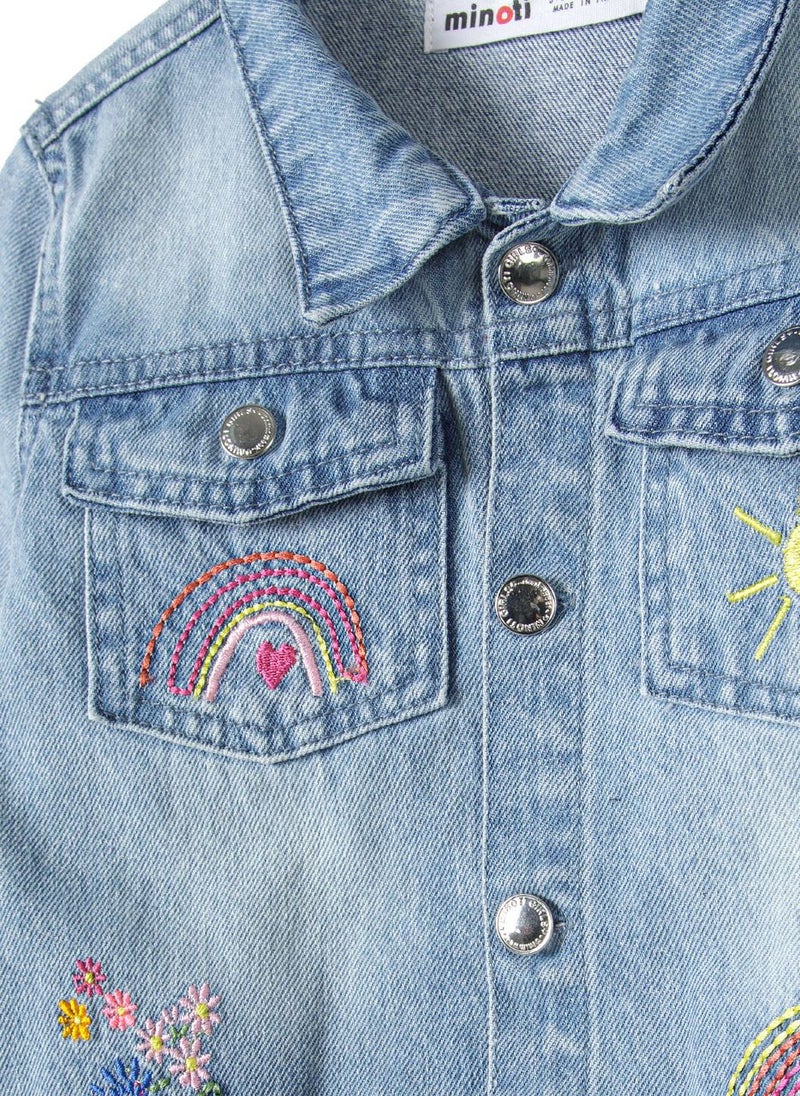 MINOTI Kids Girls Denim Jacket with Button Fastening  - Image 4
