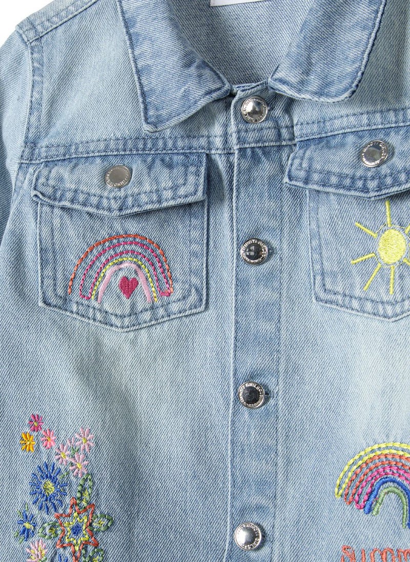 MINOTI Kids Girls Denim Jacket with Button Fastening  - Image 3