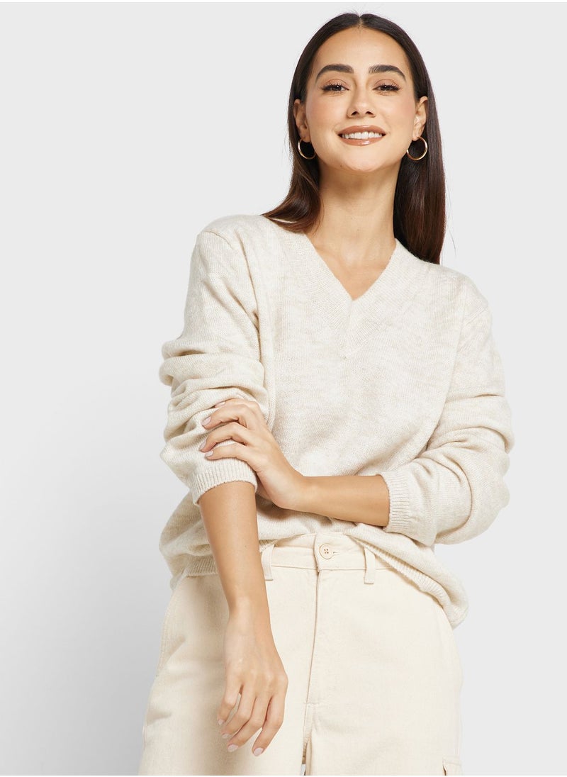 Jacqueline de Yong - V-Neck Knitted Sweater - Image 1
