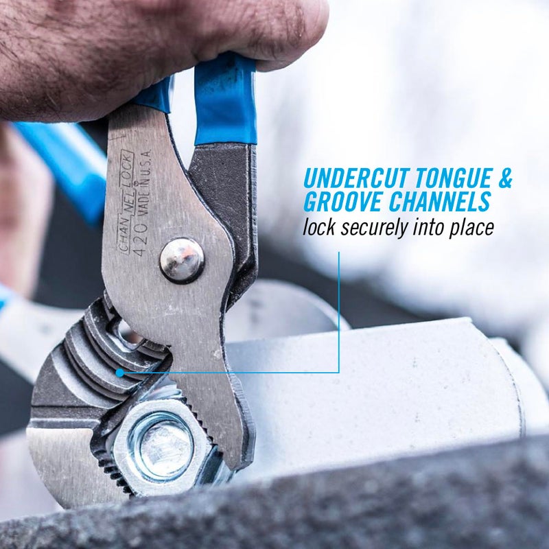 Channellock 2 Piece Tongue and Groove Pliers Set - 9.5-Inch, 6.5-Inch | Straight Jaw Groove Joint Pliers | Laser Heat-Treated 90° Teeth| Forged from High Carbon Steel | Patented Reinforcing Edge Minimizes Stress Breakage | Made in USA - Image 3