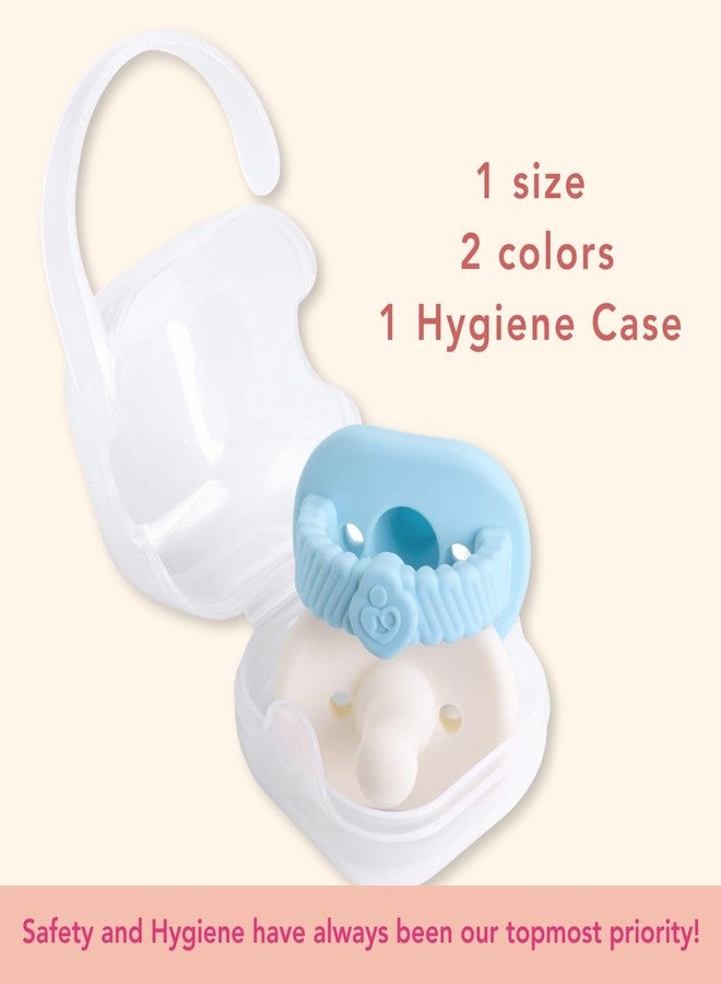 NatureBond Baby Pacifier Soother Silicone Binky Newborn Teether Pacifiers 2 in 1, Curved for Comfort | Hygiene Cover (0-6 Months, Bubble Blue and Ivory Cream) - Image 5