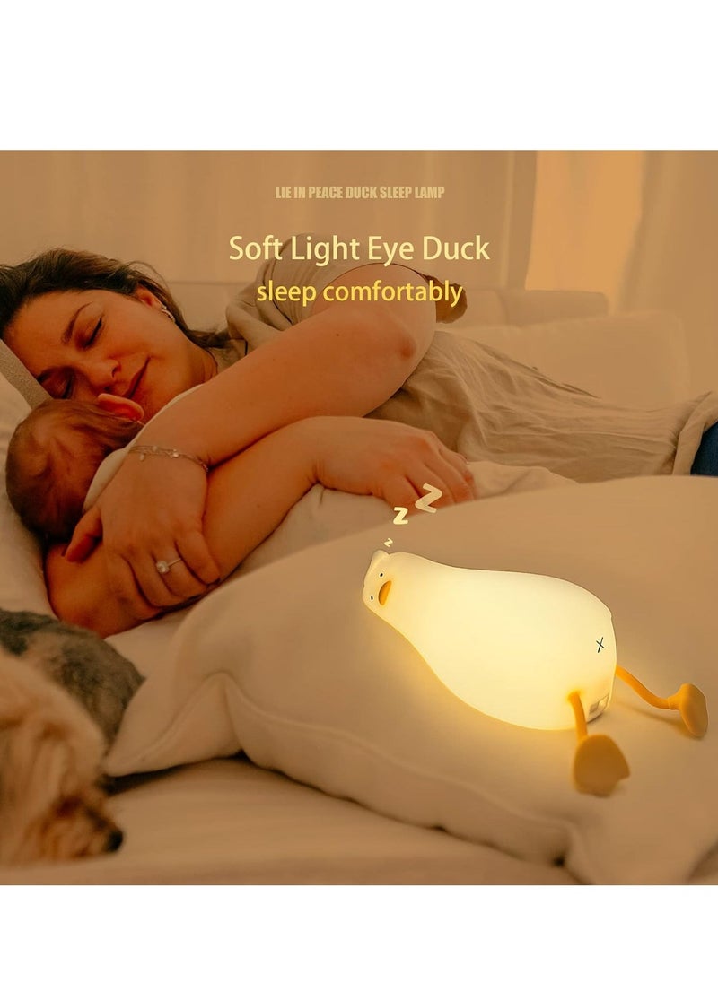 ELTRAZONE Lying Flat Duck Night Light – LED Squishy Duck Lamp, Rechargeable Silicone Dimmable Nursery Nightlight | Touch Control Bedside Lamp for Breastfeeding, Cute Finn the Duck Night Light for Kids - Image 1