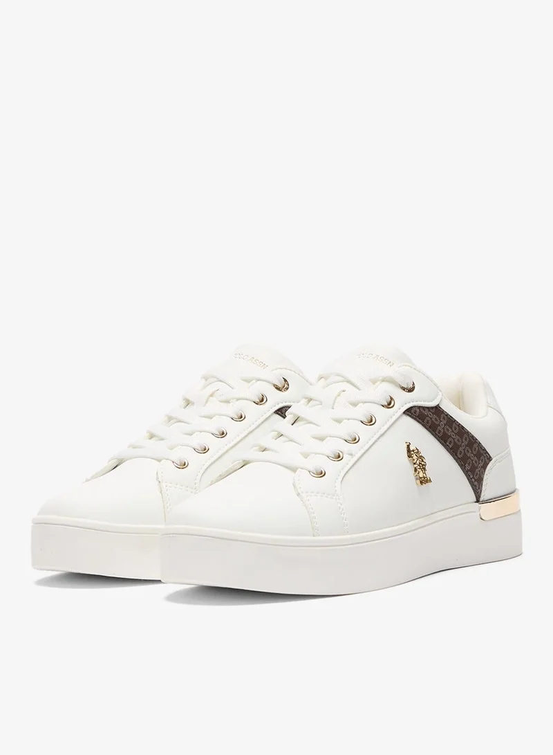 U.S. Polo Assn. White Women's White Low-Top Sneakers - Classic Style with Dark Brown Accent and Gold Logo Detail for Elegant Everyday Wear Shoes for Women | Best Price UAE