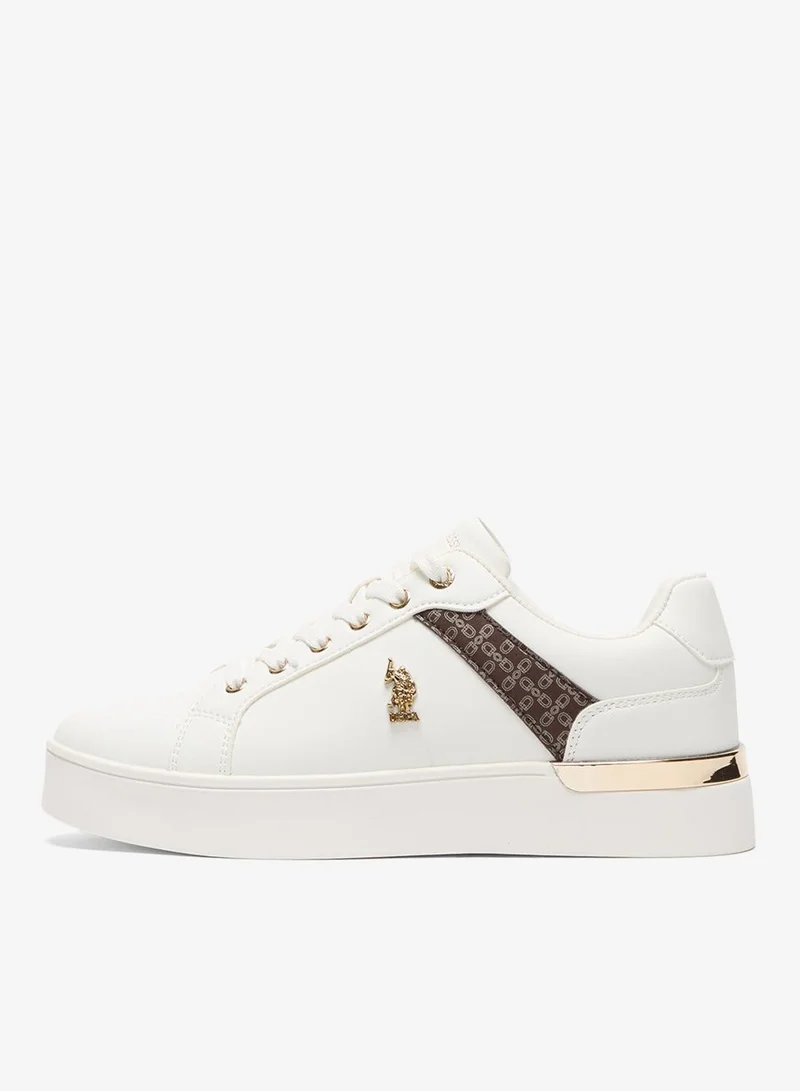 U.S. Polo Assn. White Women's White Low-Top Sneakers - Classic Style with Dark Brown Accent and Gold Logo Detail for Elegant Everyday Wear Shoes for Women | Best Price UAE