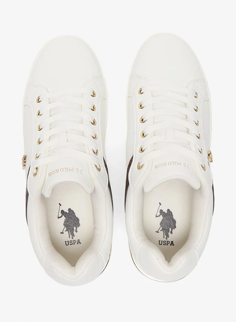 U.S. Polo Assn. White Women's White Low-Top Sneakers - Classic Style with Dark Brown Accent and Gold Logo Detail for Elegant Everyday Wear Shoes for Women | Best Price UAE