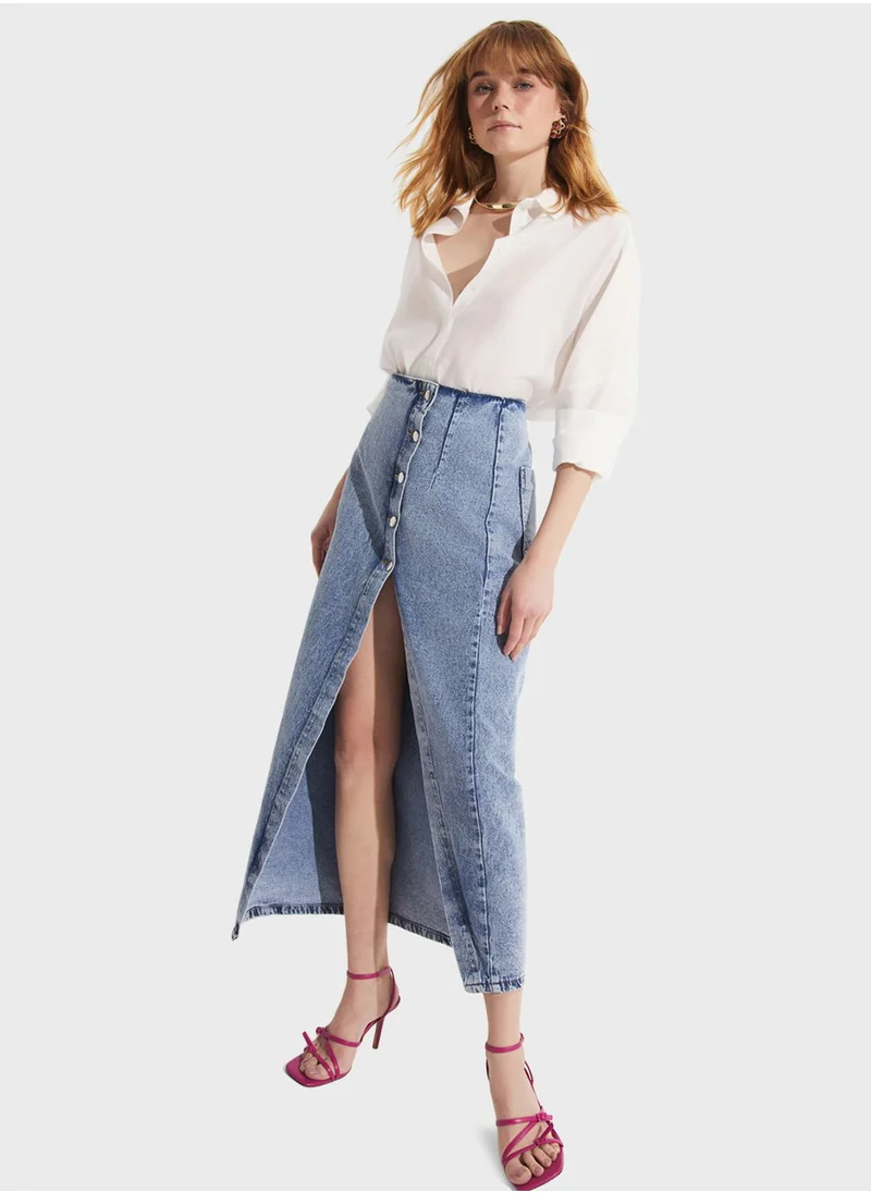 جون Button Detail Denim Skirt