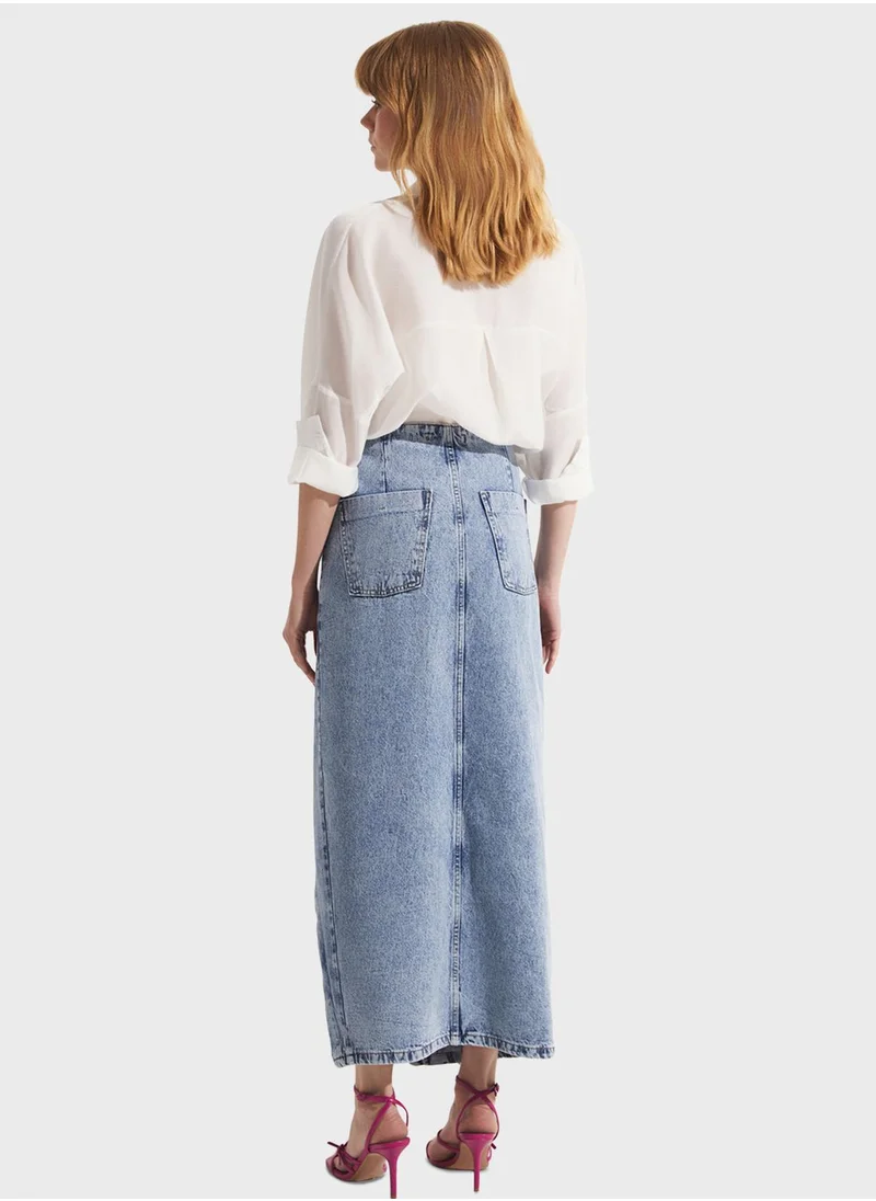 جون Button Detail Denim Skirt