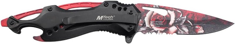 MTECH USA سكين قابلة للطي، شفرة نصف مسننة بطول 3.75 بوصة، طلاء تيتانيوم، كاسر زجاج، مشبك جيب - Image 3