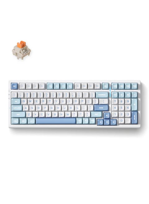 G98 Pro Blue Wireless Tri-Mode Custom Mechanical Gaming Keyboard, 98% Layout, Flame Orange Switch, Gasket Mount, Hot-Swappable, PBT Double-Shot Keycaps, PVD Mirror Finish Backplate, 8000mAh Battery, 1ms Ultra-Low Latency, 2.4GHz/BT/Wired Connectivity, PC Flex-Cut Plate, Per-Key Flex-Cut PCB (South Facing), N-Key Rollover, Internal Foam Dampening, HUB Support, Compatible with Windows/MacOS/Linux | MC-G98S-2