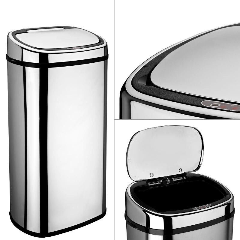 Dihl 68L Origin Automatic Motion Sensor Kitchen Waste Bin Silver with Chrome Plated Lid Touchless Hands Free Dust Bin Stainless Steel 68 Litre Capacity