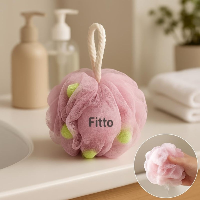 Fitto Bath Sponge Round Loofah - Body Wash Puff & Scrubber in Assorted Colors - Image 3