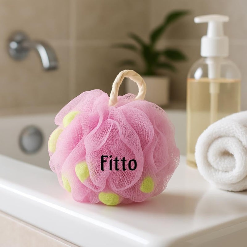 Fitto Bath Sponge Round Loofah - Body Wash Puff & Scrubber in Assorted Colors - Image 2