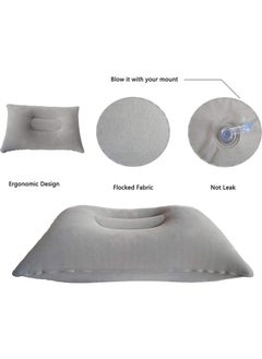 Hihonor 2 Pack Gray Ultralight Inflatable Pillow Small Squared Flocked Fabric Air Pillow for Hiking, Camping, Traveling, Napping, Desk Rest, Neck & Lumbar Support  - Image 2
