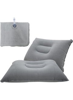 Hihonor 2 Pack Gray Ultralight Inflatable Pillow Small Squared Flocked Fabric Air Pillow for Hiking, Camping, Traveling, Napping, Desk Rest, Neck & Lumbar Support  - Image 1