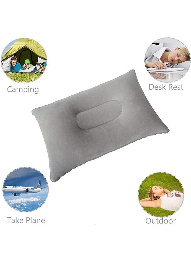 Hihonor - 2 Pack Gray Ultralight Inflatable Pillow Small Squared Flocked Fabric Air Pillow for Hiking, Camping, Traveling, Napping, Desk Rest, Neck & Lumbar Support - Image 1
