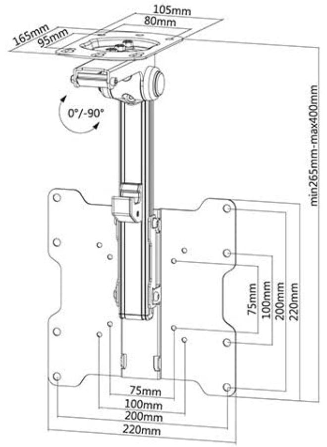Skilltech Telescopic LCD TV Ceiling Mount – Adjustable Ceiling Bracket for 26"–75" Screens, VESA Compatible, 360° Rotation, Heavy-Duty Steel, Detachable Panel – Black - SH 2022CM - Image 2