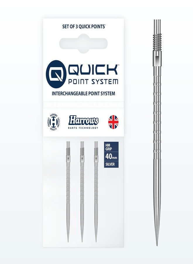 Harrows HM Grip Heavy Metal Quick Points – Ryan Searle Inspired Dart Points with Square-Cut Finger Grip Rings – No-Break Quick Point System for Fast Point Swaps – 40mm Silver - Image 1