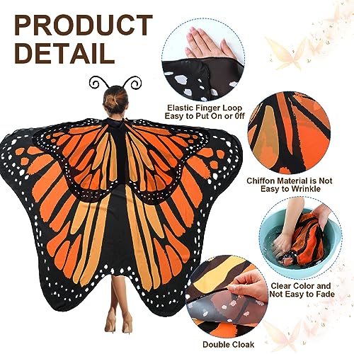 Suhine 2 Pcs Double Layer Halloween Butterfly Wings for Women Butterfly Shawl Costume with Headband for Halloween Party(Yellow,L) - Image 4